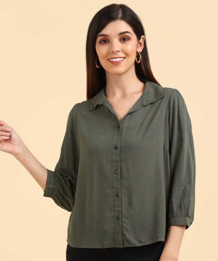 Denizen From Levis Women Green & Pink Regular Fit Printed Casual Shirt